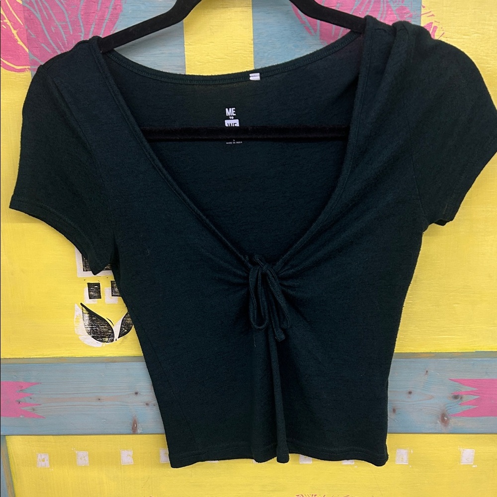 ME to We Makeover Essentials Dark Green Tie-Front Crop Top